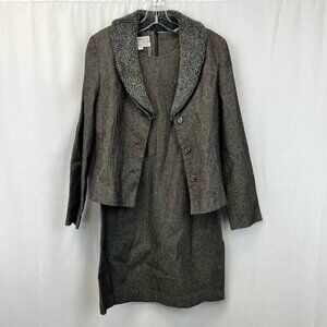 Ivano Boni Womens Dress Jacket Set Gray Stretch Removeable Faux Fur Collar 8 New